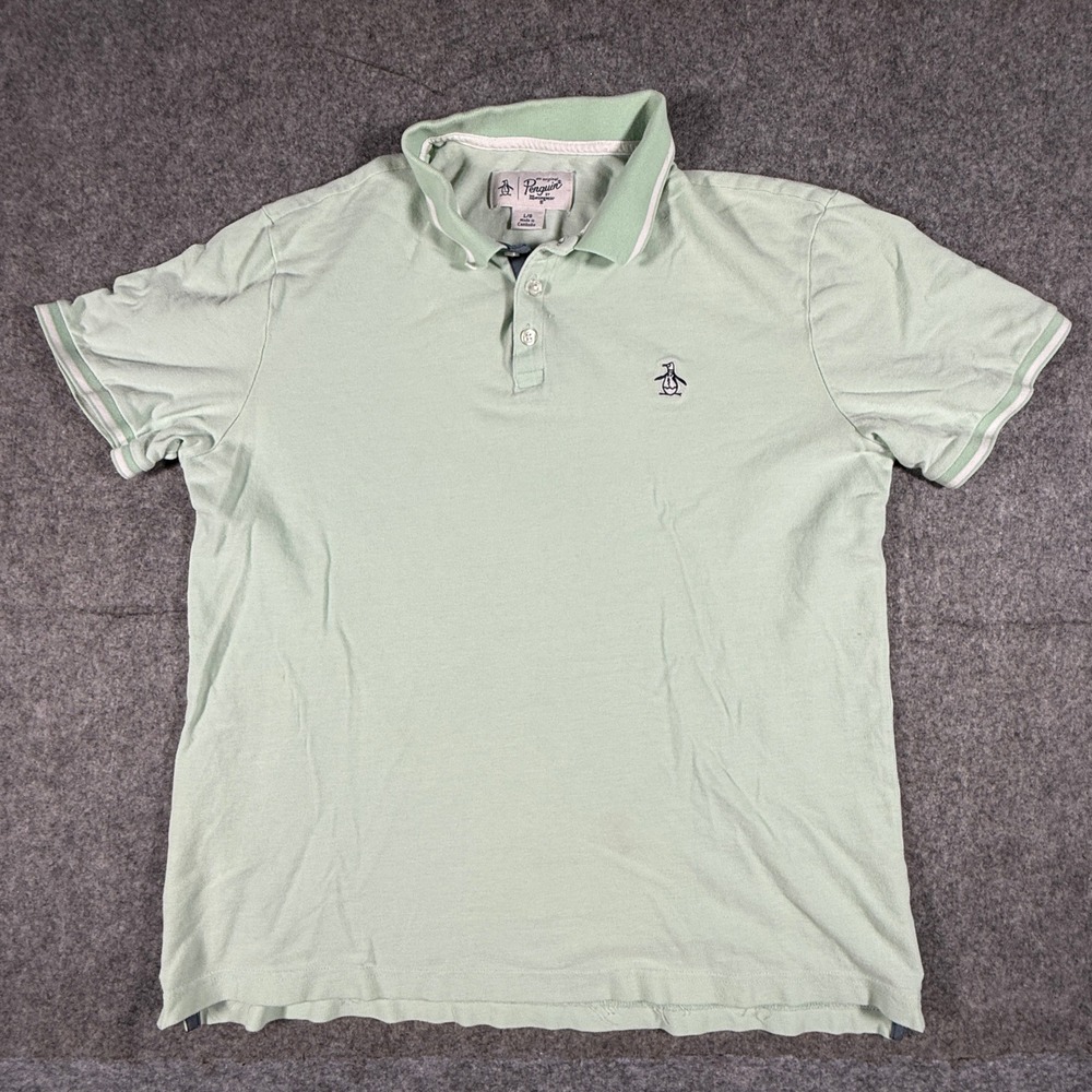 Original Penguin Polo Shirt Mens Large Mint Green Short Sleeve Tipped Logo